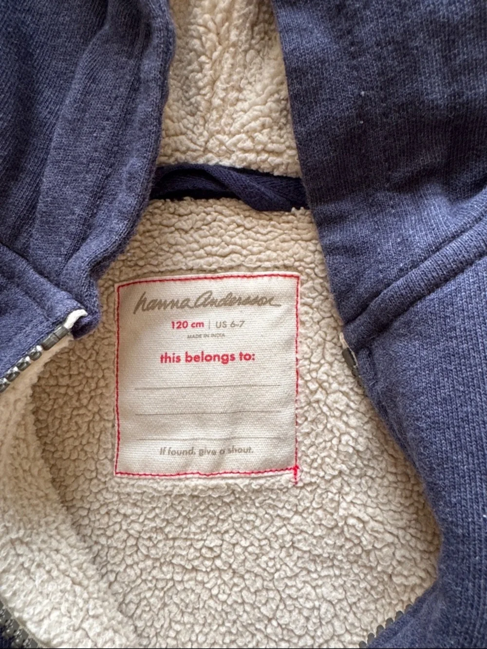Size 6-7 Hanna Andersson sherpa lined Hoodie